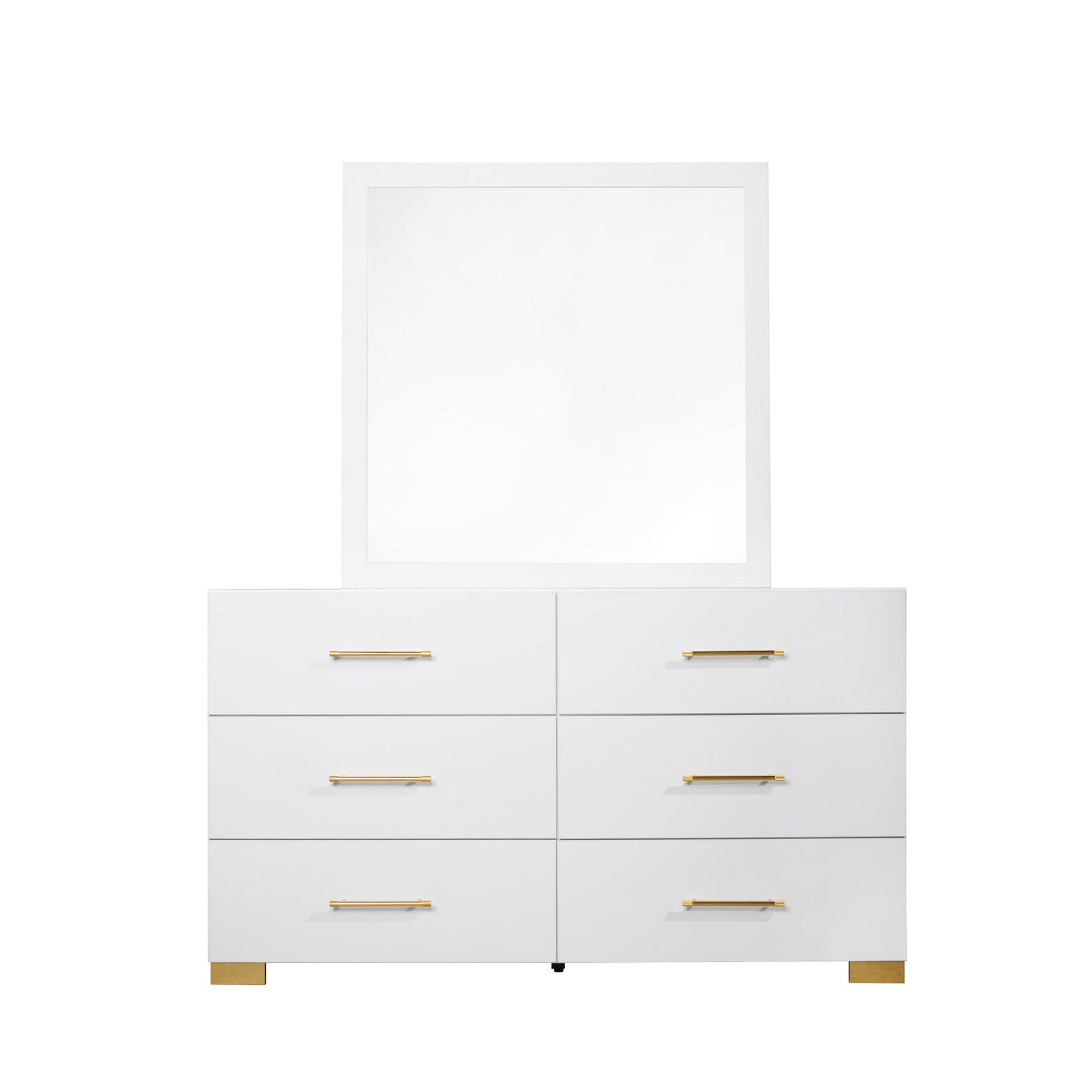 Side view of bed highlighting upholstered headboard and gold handles