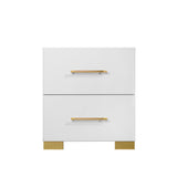 Nightstand detailed front view with gold hardware