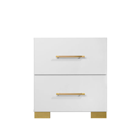 Nightstand detailed front view with gold hardware