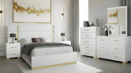 Main view of Darya White Upholstered Platform Bedroom Set bed, front angle