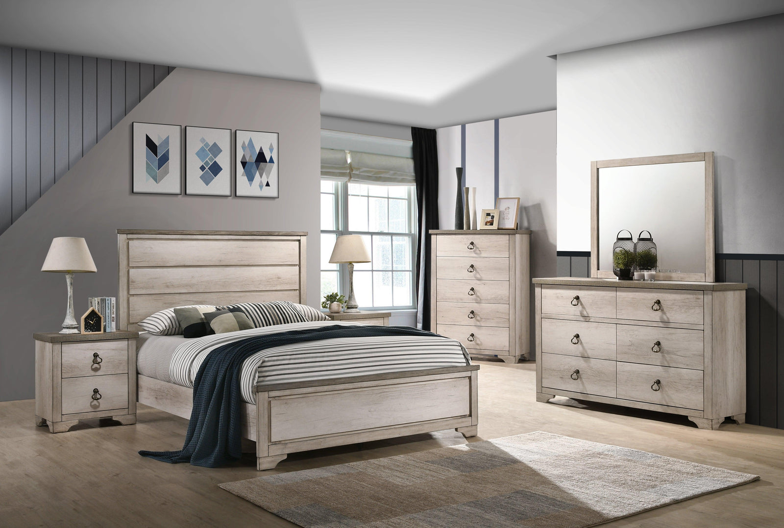 main view of Patterson Pine Charm Panel Bedroom Set bed