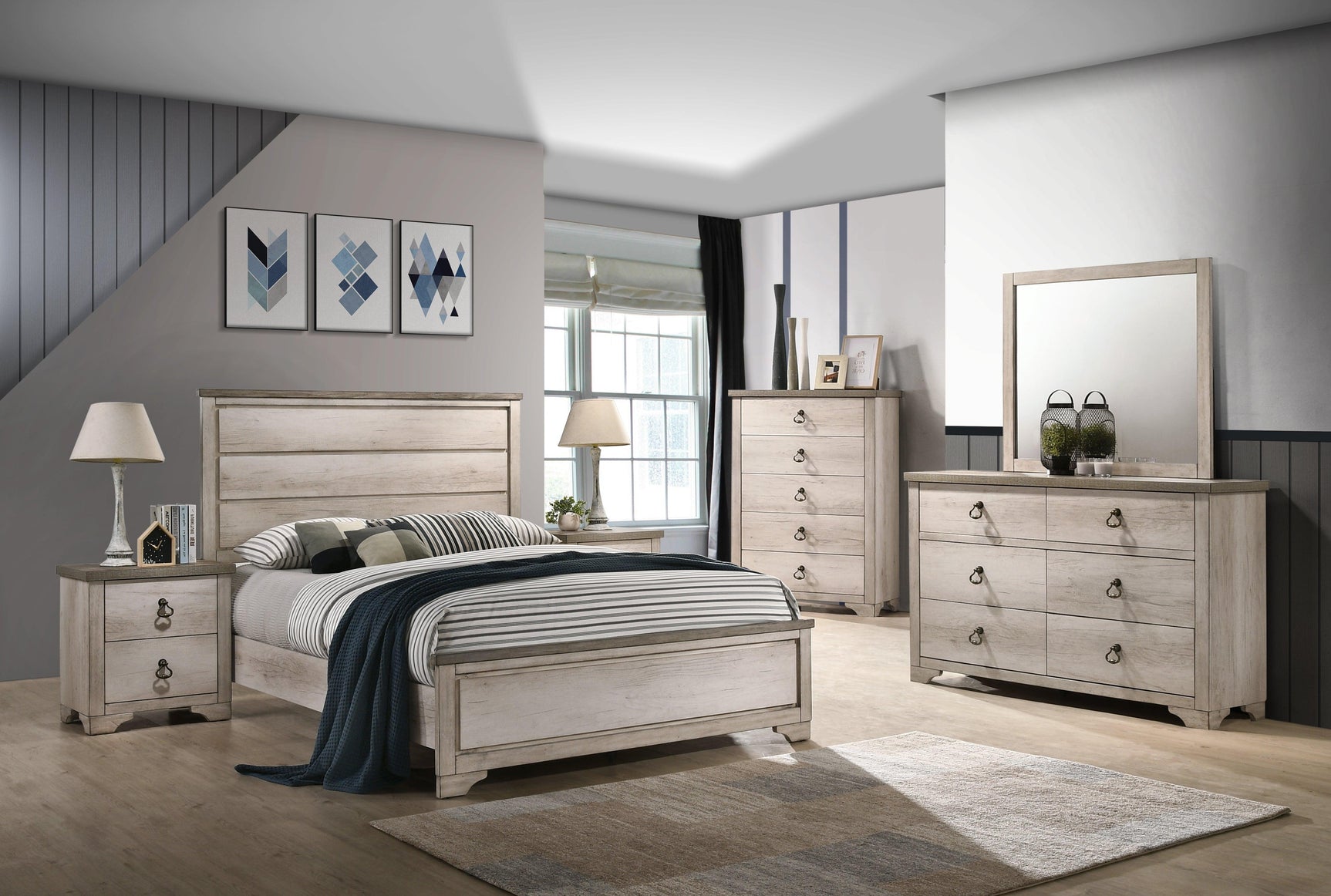 Patterson Driftwood Modern Sturdy, Wood King Panel Bed - Ella Furniture