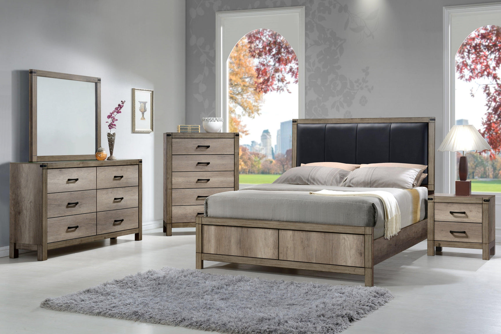 Matteo Melamine Sleek and Modern Contemporary Wood King Fabric Upholstered Panel Bed - Ella Furniture