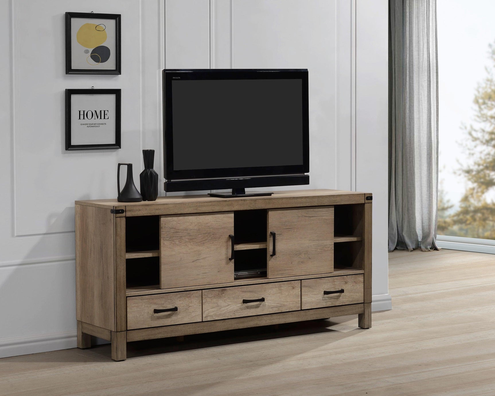 Matteo Chest Melamine, Contemporary Sleek And Modern Wood, Black Metal 5 Drawers - Ella Furniture