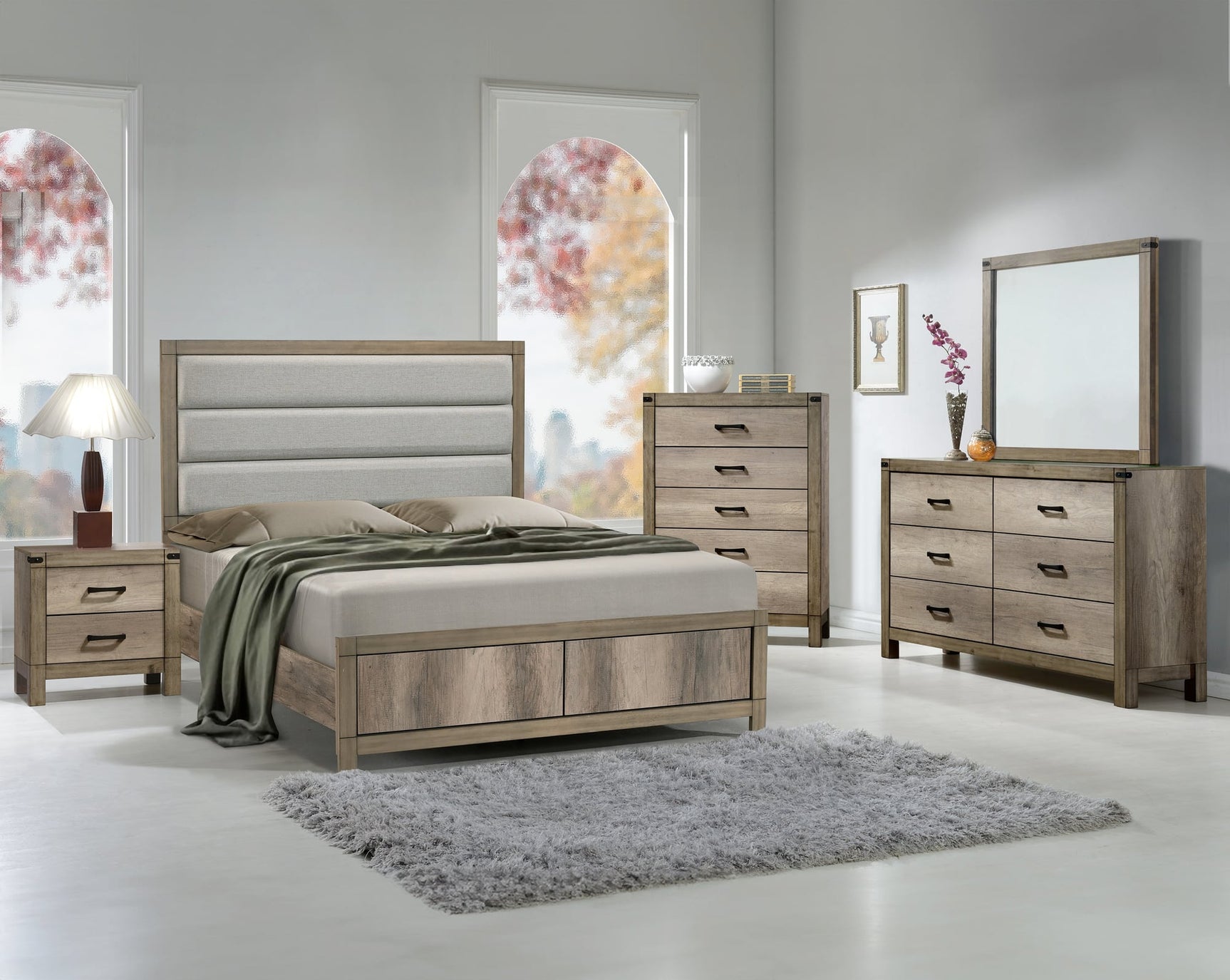 Matteo Light Brown Upholstered Panel Queen Bed view 2