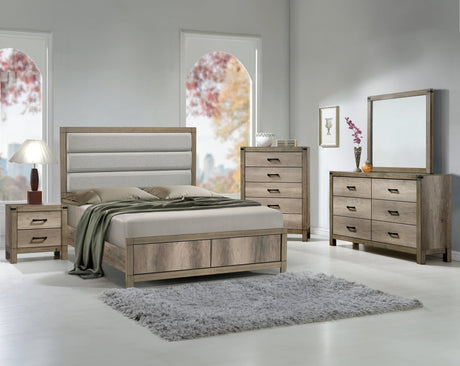 Matteo Light Brown Upholstered Panel King Bed view 2