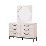 Side angle of Veda Beige Modern Solid Wood Nightstand showing drawers