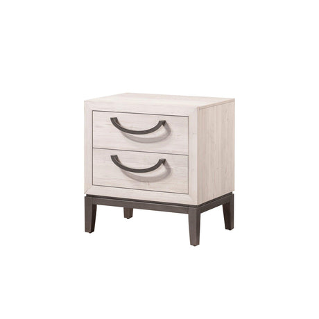 Front view of Veda Beige Modern Solid Wood Nightstand with 2 Drawers