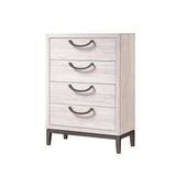 Veda Beige Modern Solid Wood Nightstand with 2 Drawers