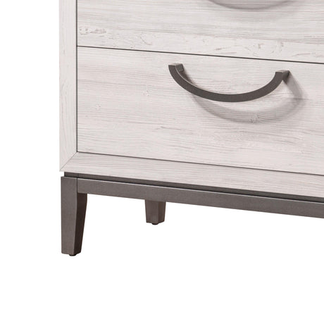 Veda Beige Modern Solid Wood Nightstand with 2 Drawers