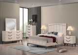 Veda Beige Modern Contemporary Solid Wood And Veneers Upholstered Panel King Bed - Ella Furniture