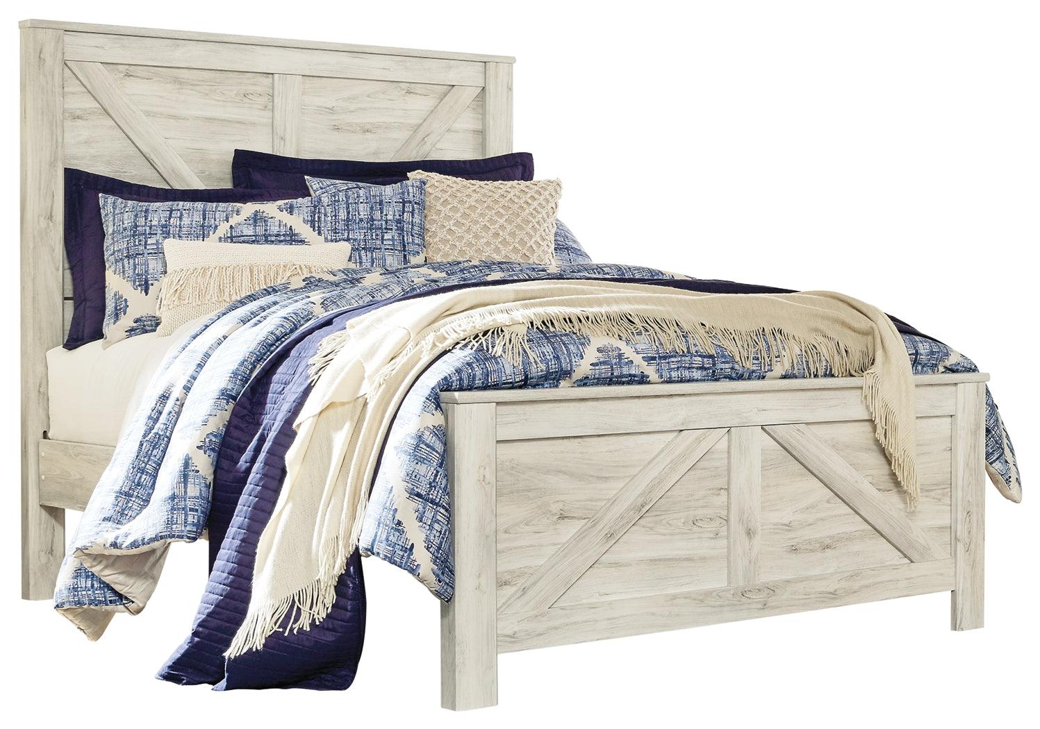 Bellaby Whitewash Queen Crossbuck Panel Bed angled view
