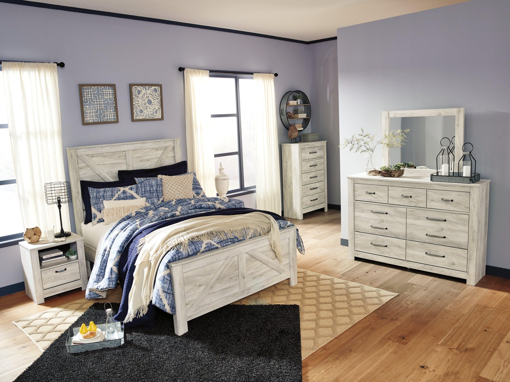 Bellaby Whitewash Queen Crossbuck Panel Bed headboard detail