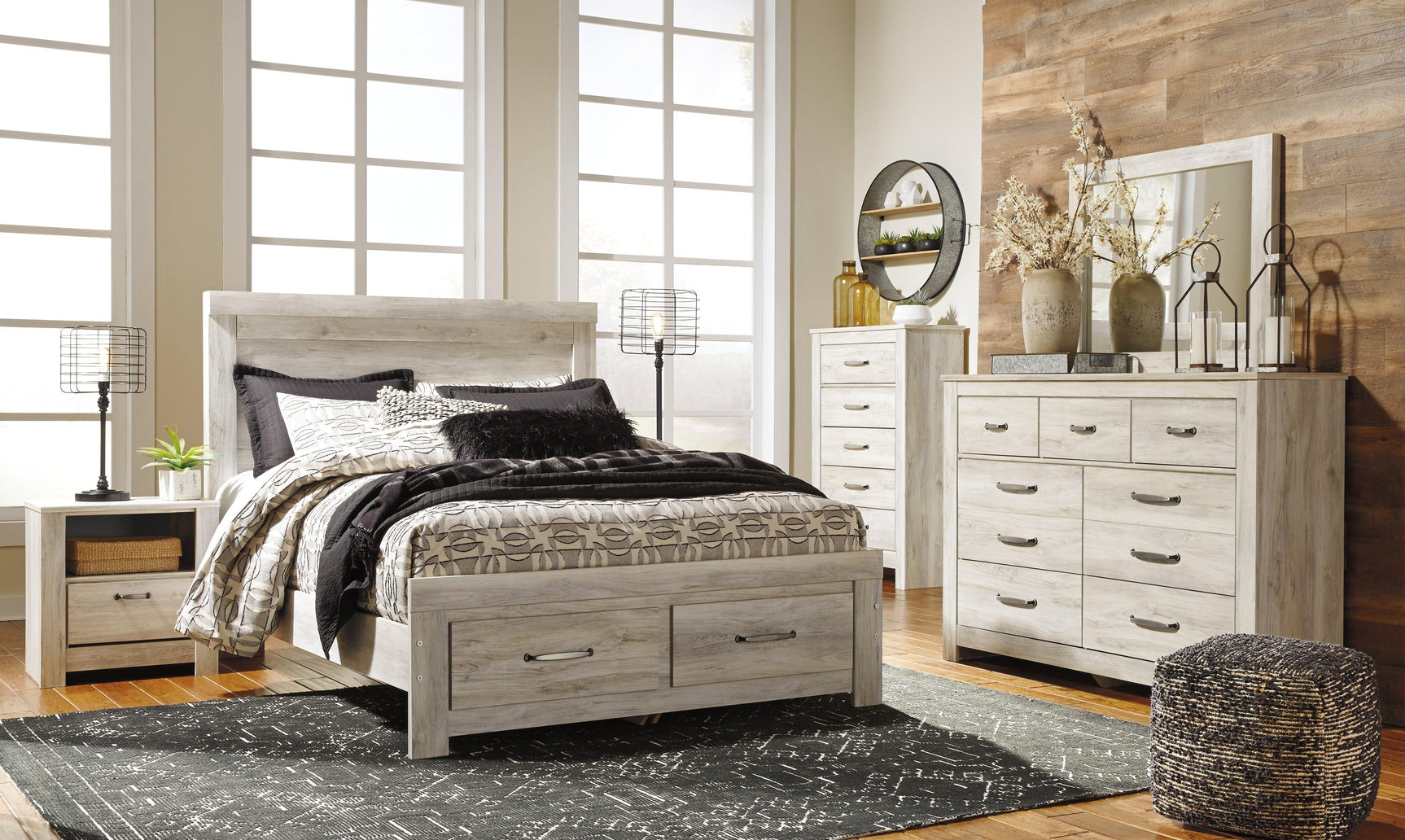 Bellaby Queen Platform Bed highlighting two spacious footboard storage drawers