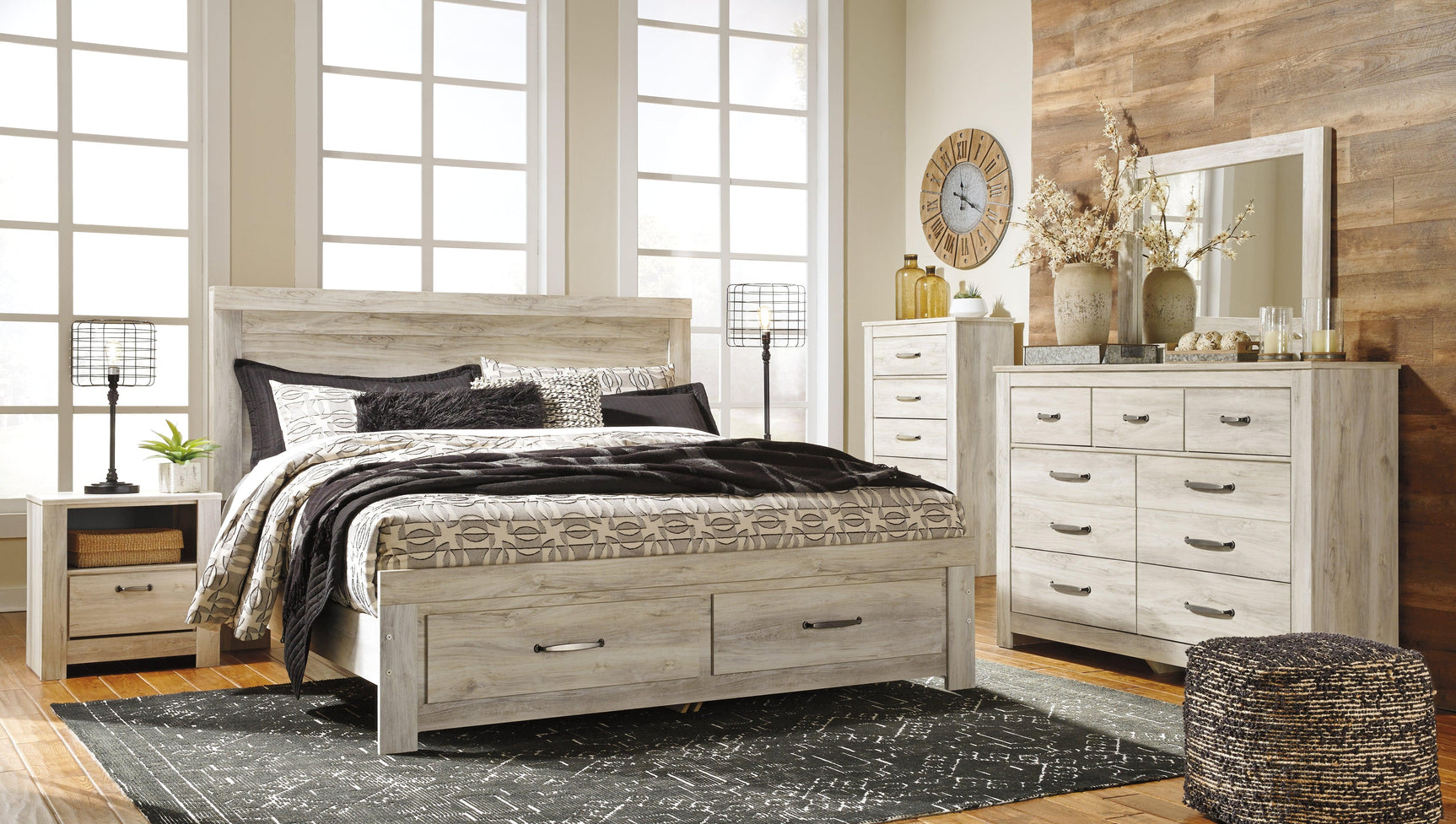 Bellaby Whitewash King Platform Bed Whitewash Grain Detail