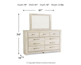 Bellaby Whitewash Dresser and Mirror - dimension schematic illustration