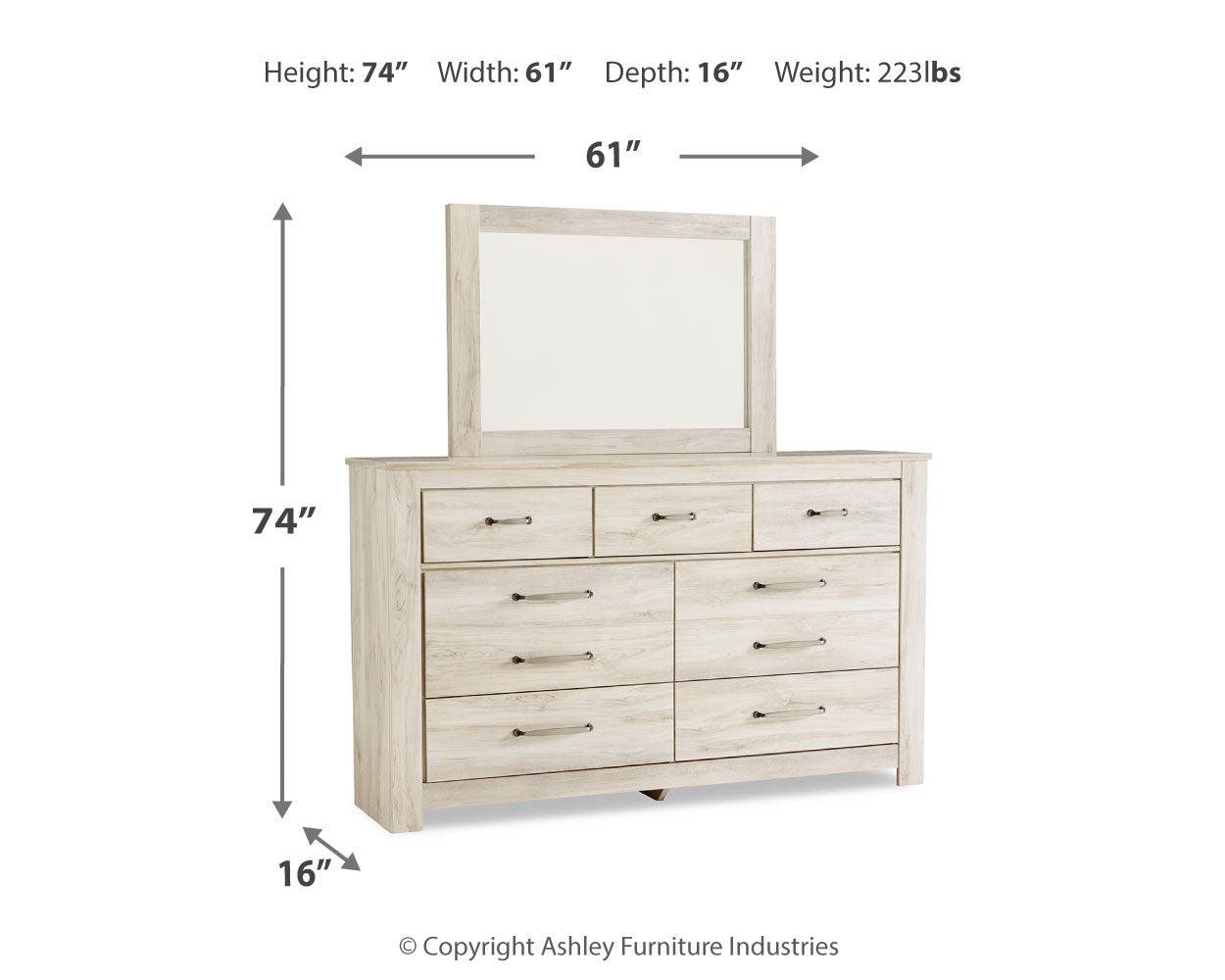 Bellaby Whitewash Dresser and Mirror - dimension schematic illustration