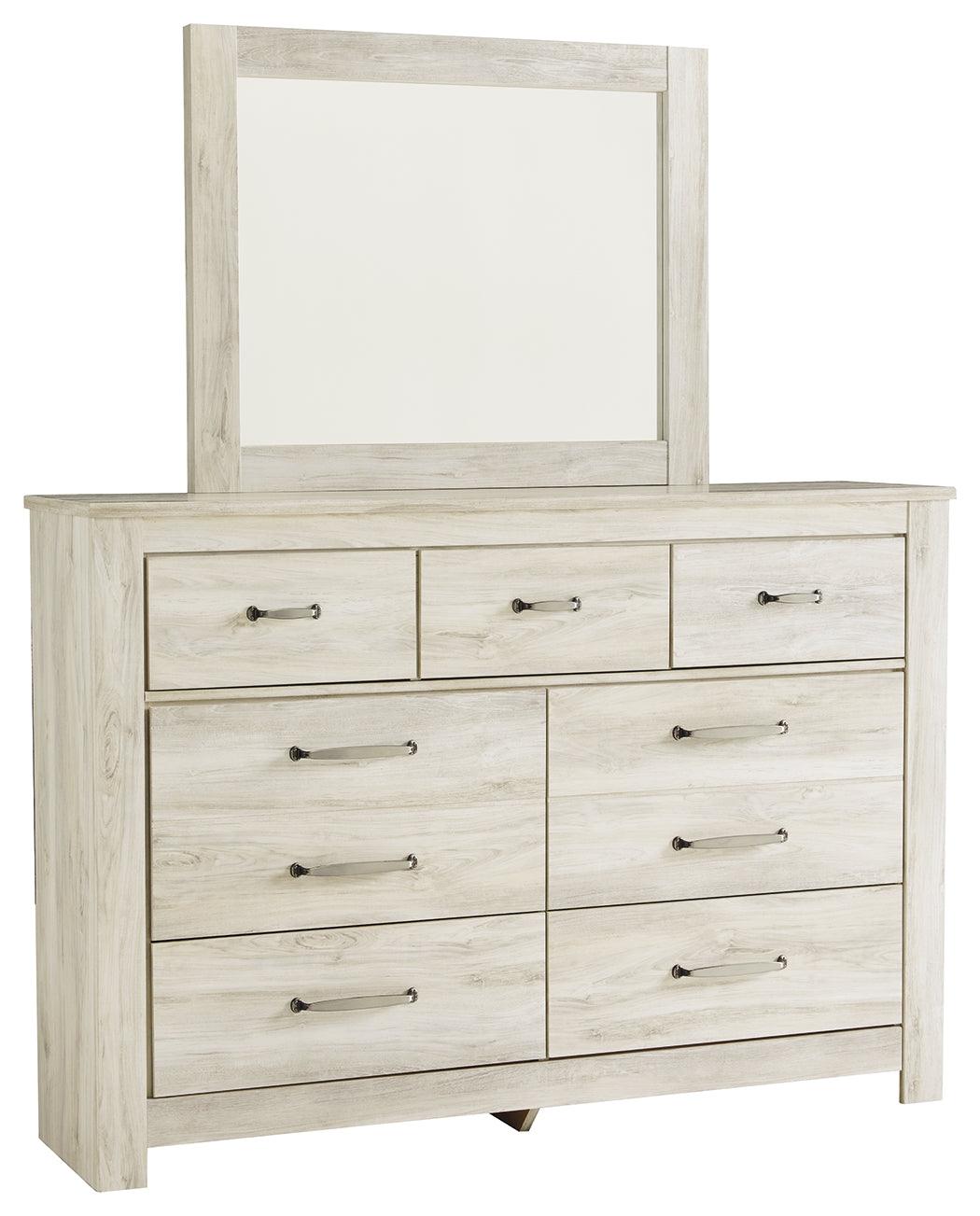 Bellaby Whitewash Dresser and Mirror - brushed nickel hardware close-up