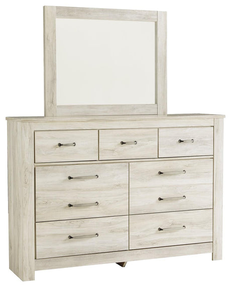 Bellaby Whitewash Dresser and Mirror - brushed nickel hardware close-up