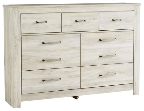 Detail of brushed nickel-tone hardware on Bellaby Dresser