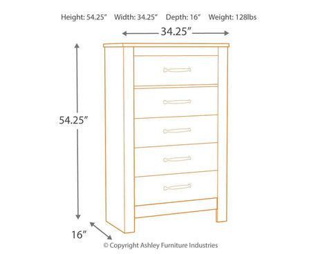 Dimension diagram of Bellaby Chest of Drawers
