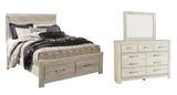 Bellaby Whitewash Platform Bedroom Set — Queen / 3: Bed, Dresser, Mirror