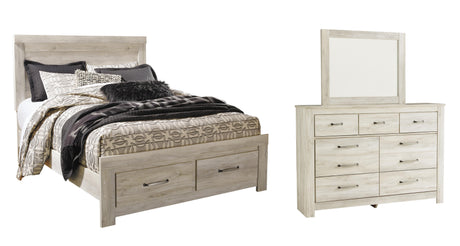 Bellaby Whitewash Platform Bedroom Set — Queen / 3: Bed, Dresser, Mirror