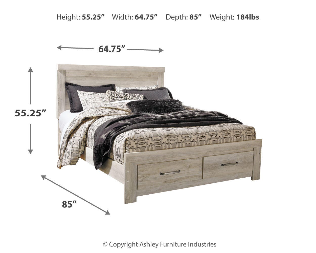 Bellaby Whitewash Platform Bedroom Set dimension view
