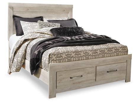 Angled side view showing whitewash finish on Bellaby Queen Platform Bed