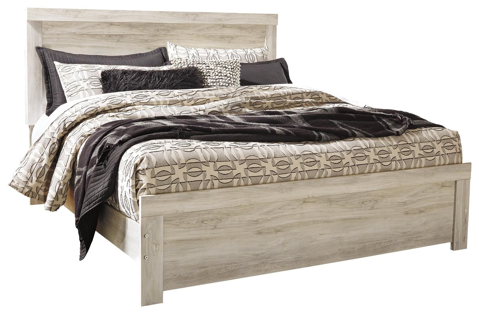 Bellaby Whitewash King Panel Bed side view with panel headboard