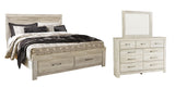Bellaby Whitewash Platform Bedroom Set — King / 3: Bed, Dresser, Mirror