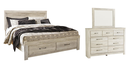 Bellaby Whitewash Platform Bedroom Set — King / 3: Bed, Dresser, Mirror