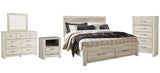 Bellaby Whitewash Platform Bedroom Set — King / 5: Bed, Dresser, Mirror, Nightstand, Chest