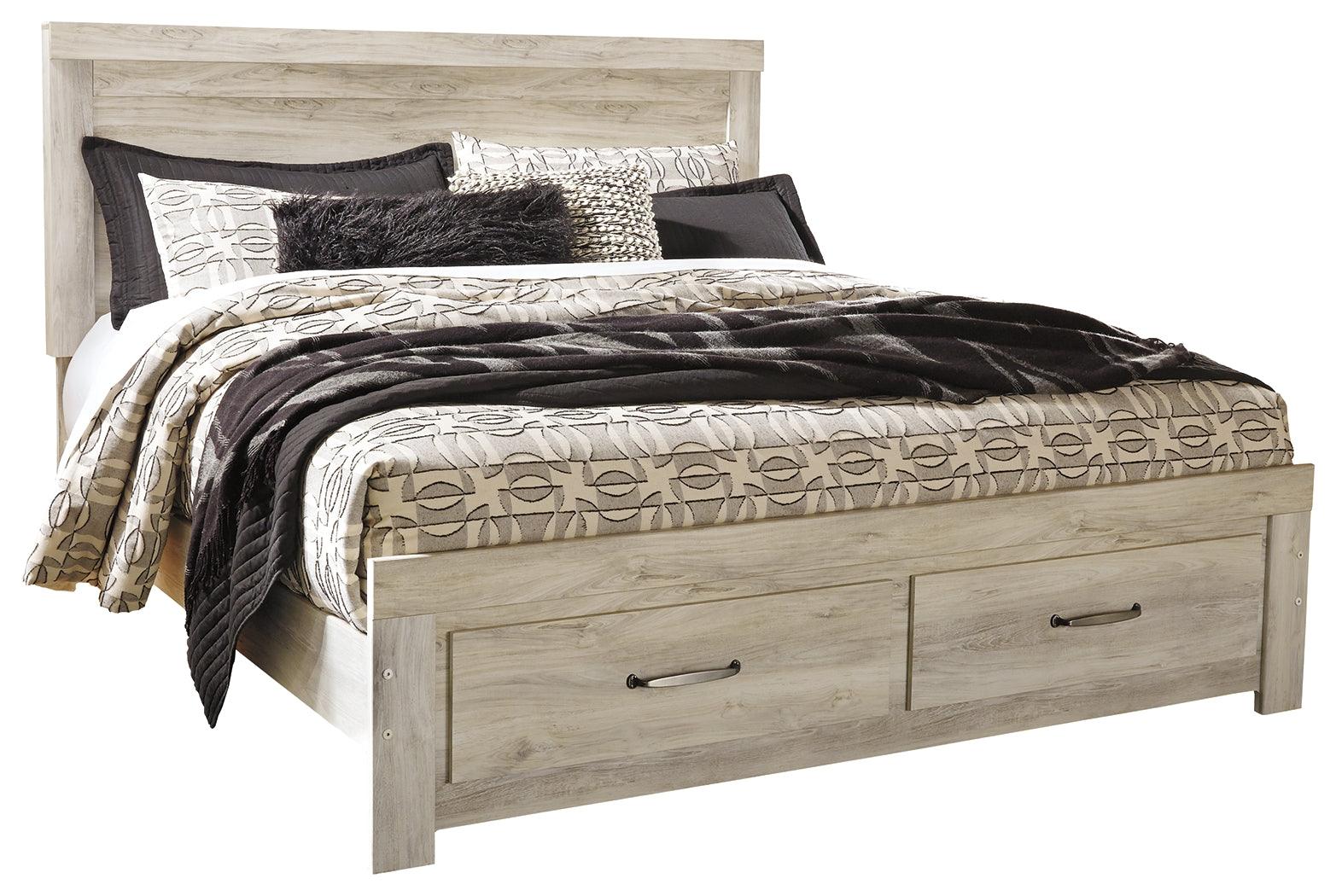 Bellaby Whitewash King Platform Bed with Storage Drawers - Side Angle
