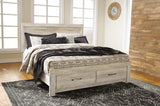 Bellaby Whitewash King Platform Bed Footboard with Storage Drawers Opened