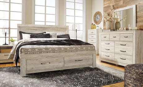 Bellaby Whitewash King Platform Bed in Styled Bedroom Setting