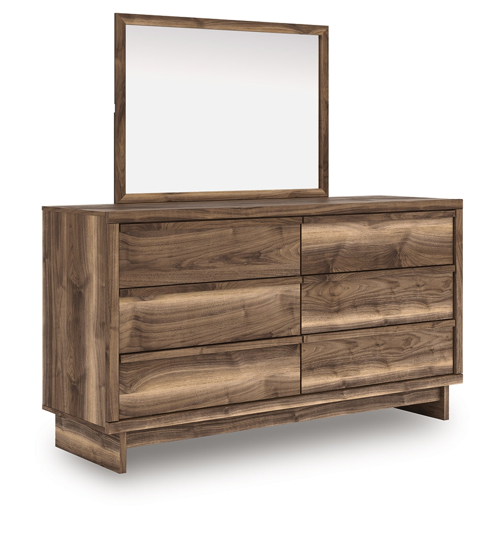 Side angle of Chirason Brown Dresser showing drawer detail