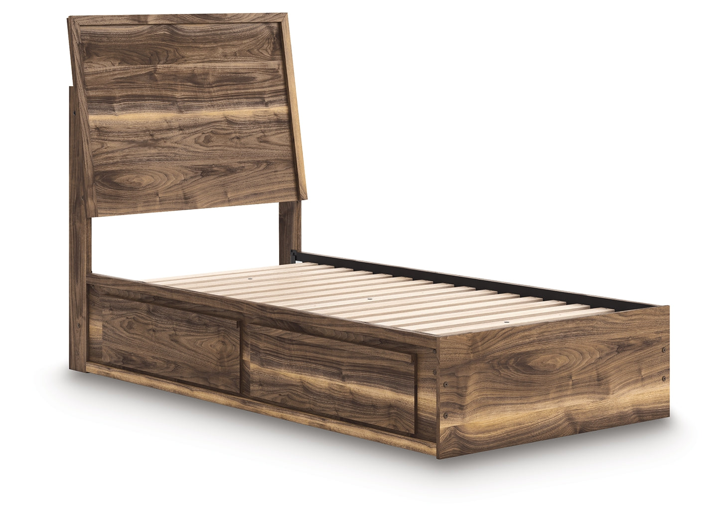 Close-up of bed wood grain finish