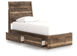 Storage drawers fully extended on Chirason Bed