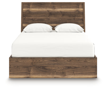 Chirason Brown Queen Panel Bed footboard with open storage drawer