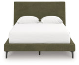 Chirason queen upholstered panel bed in sage green, head-on view