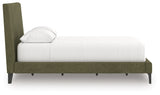 Chirason queen upholstered panel bed in sage green, side profile
