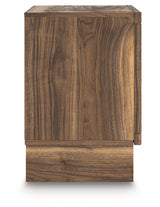 Side view of Chirason brown nightstand
