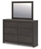 Fraluna Charcoal Dresser side angle with drawers open