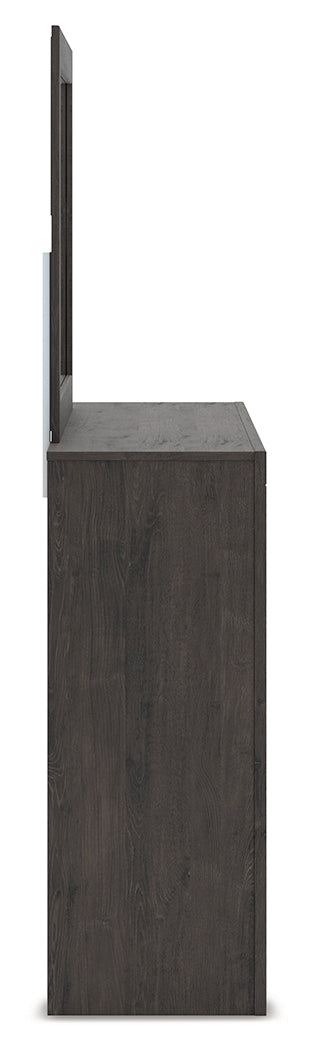 Side view of Fraluna Charcoal Dresser showing finish