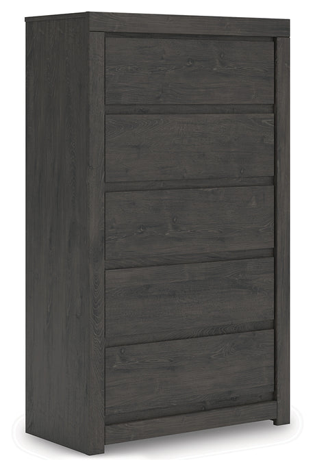 Fraluna Charcoal Chest of Drawers side angle