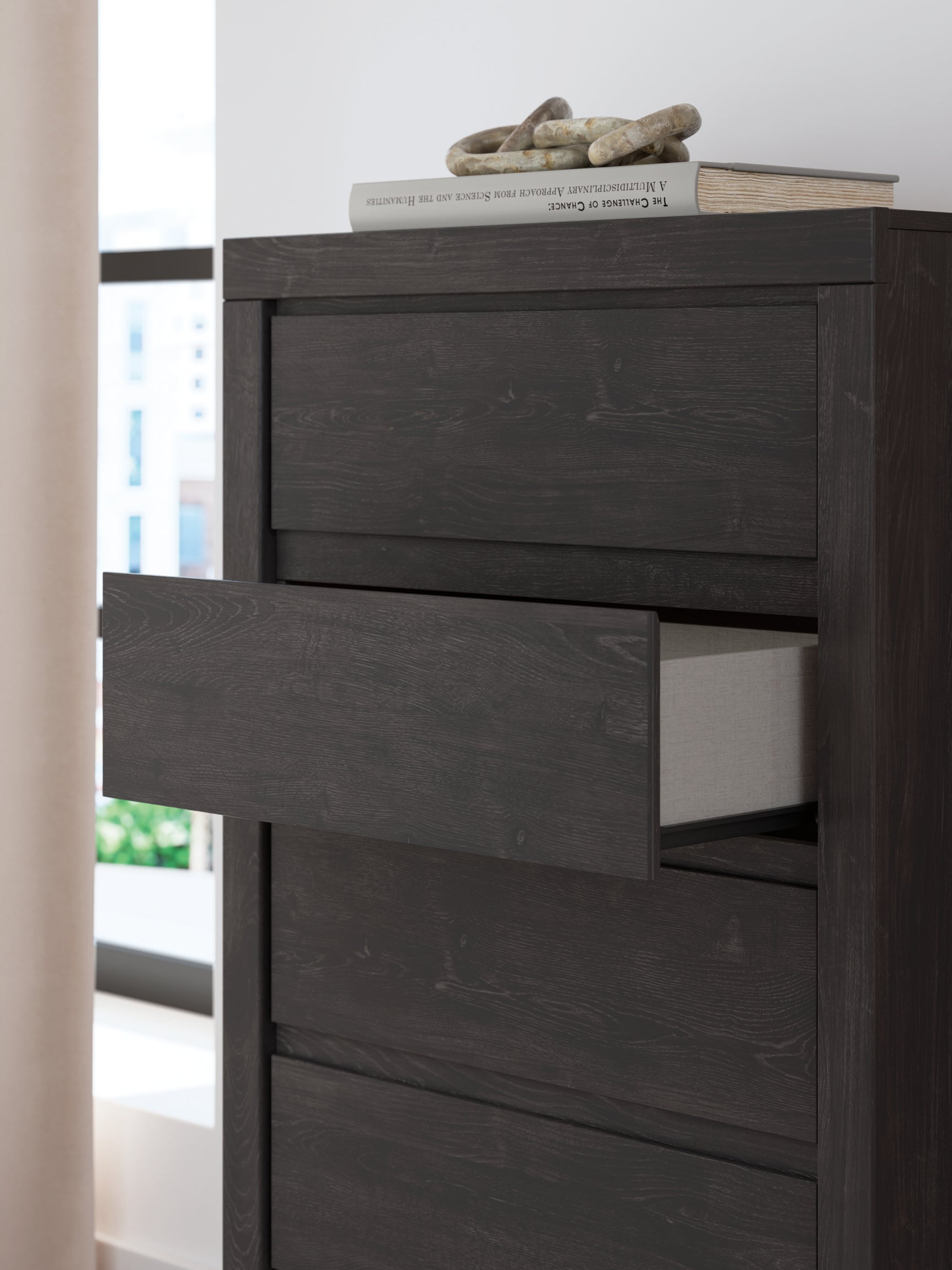 Fraluna Charcoal Chest of Drawers front angle