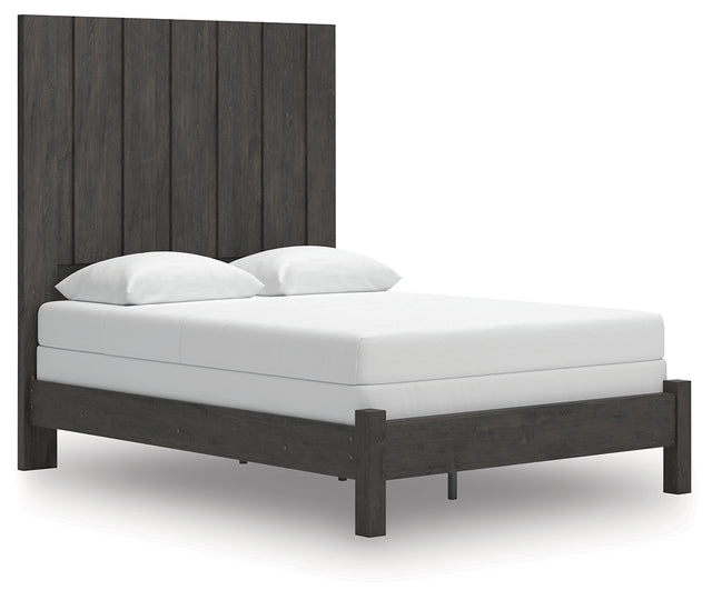 Fraluna Charcoal Queen Panel Bed angled left view