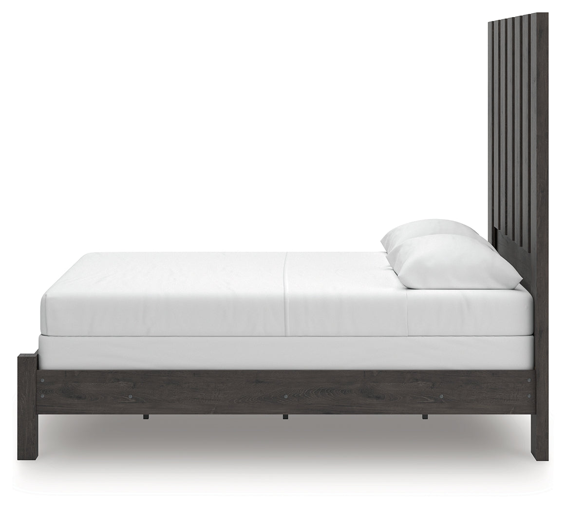 Fraluna Charcoal Queen Panel Bed side angle view