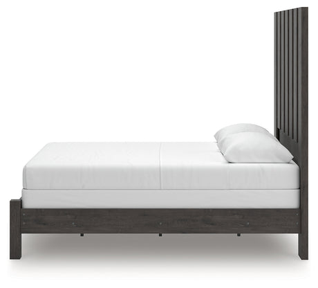 Fraluna Charcoal Queen Panel Bed side angle view